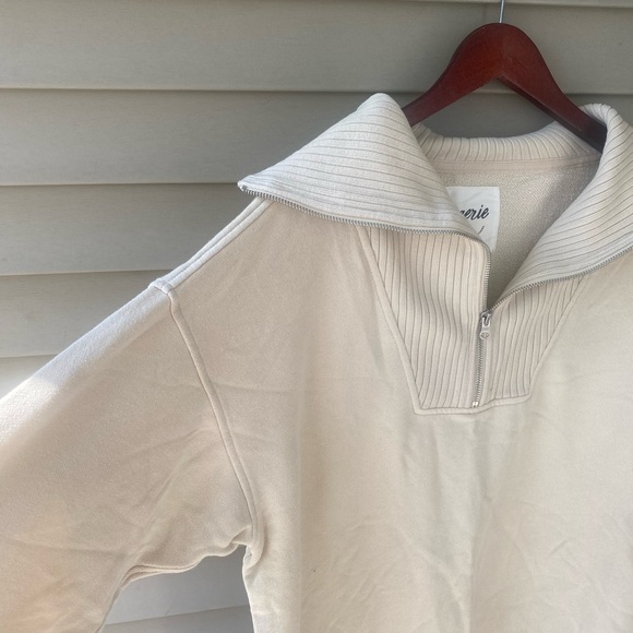 Aerie Cream Oversized Cowl Neck Zipper Sweater with Relaxed Fit - Picture 6 of 10